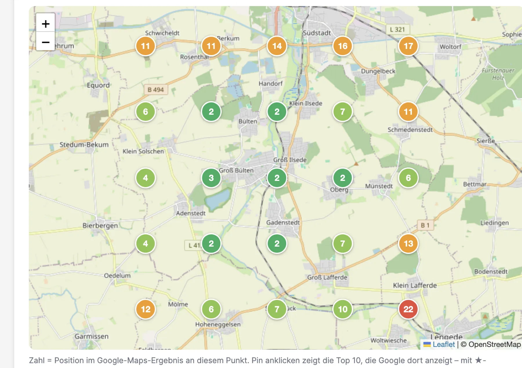 Lokales Geo-Grid im selbst entwickelten JumpX SEO-Modul